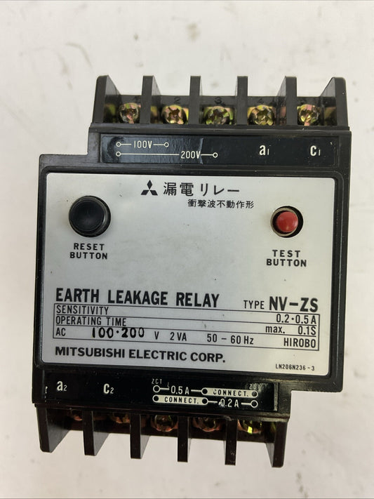 MITSUBISHI NV-ZS EARTH LEAKAGE RELAY 0.2-0.5A 100-200VAC