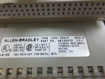 ALLEN-BRADLEY 1794-TB3/A FLEXBUS TERMINAL BLOCK & 1794-OAB/A OUTPUT MODULE