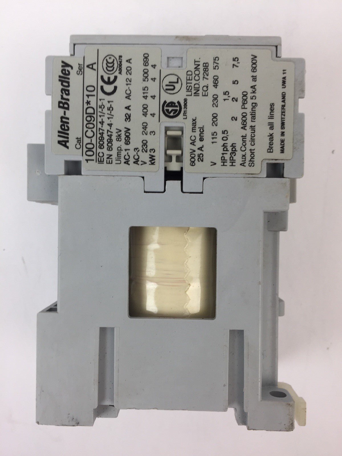 ALLEN BRADLEY 100-C09D*10 CONTACTOR 600VAC 25A COIL 24VDC