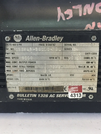 ALLEN BRADLEY 1326AB-B410G-M2L SERVO MOTOR 5000 RPM 2.44AMPS SERIES B 460V 3 PH