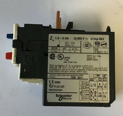 TELEMECANIQUE LRD 07 1.6-2.5A 690VAC 6KV  CLASS 10 OVER LOAD RELAY