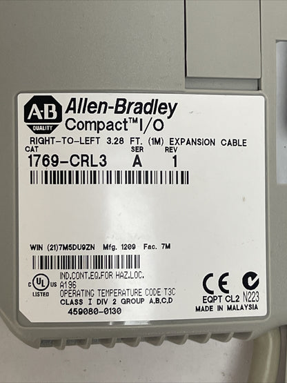 ALLEN BRADLEY 1769-CRL3 COMPACT I/O SER A REV 1 RIGHT-TO-LEFT 3.28FT EXPANSION