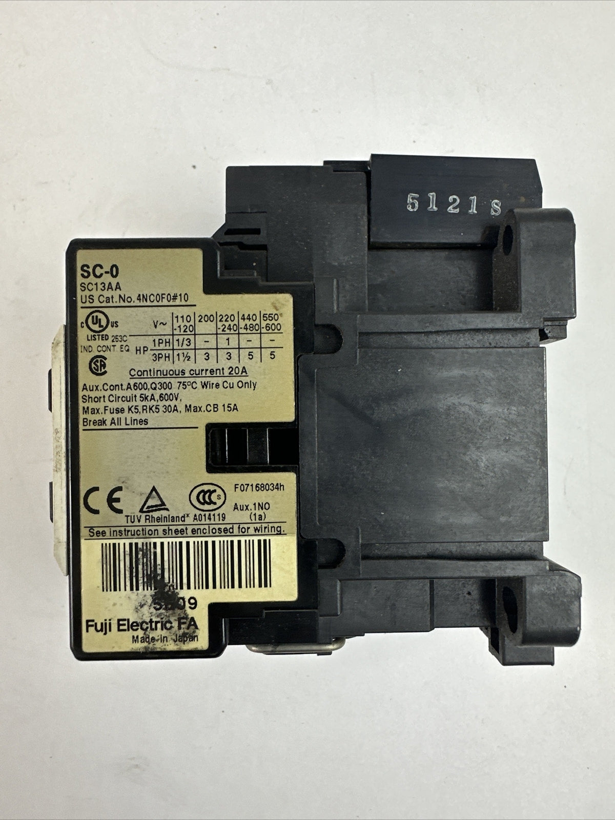 FUJI 4NC0F0#10 SC-0 CONTACTOR 3PH 5HP 600VAC COIL 100-110V 60HZ SZ-Z5