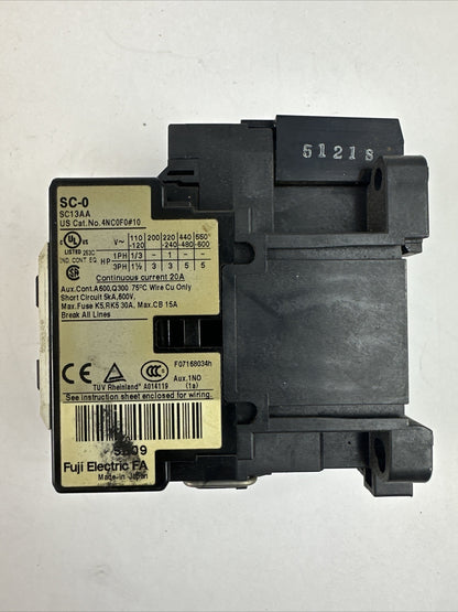 FUJI 4NC0F0#10 SC-0 CONTACTOR 3PH 5HP 600VAC COIL 100-110V 60HZ SZ-Z5