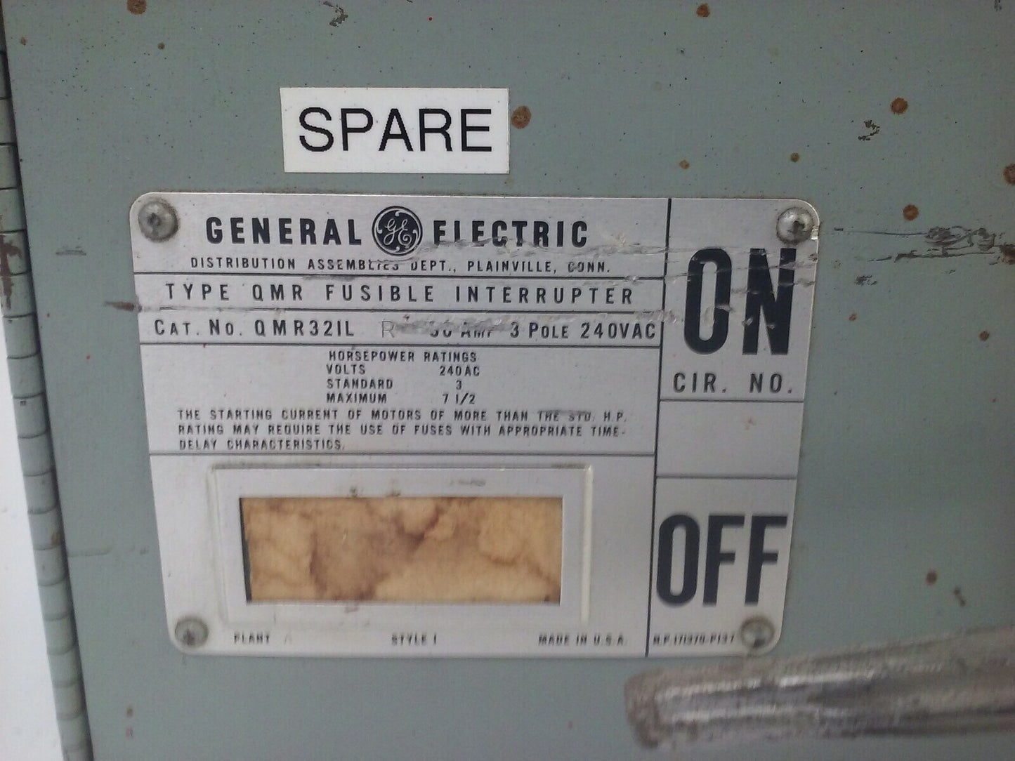 GE TYPE QMR QMR321L & QMR321R TWIN FUSIBLE INTERRUPTER SWITCH 30A  W/ HARDWARE