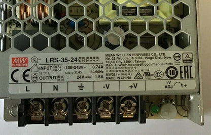 MEAN WELL LRS-35-24 SWITCHING POWER SUPPLY 100-240VAC 0.74A 50/60HZ 24VDC