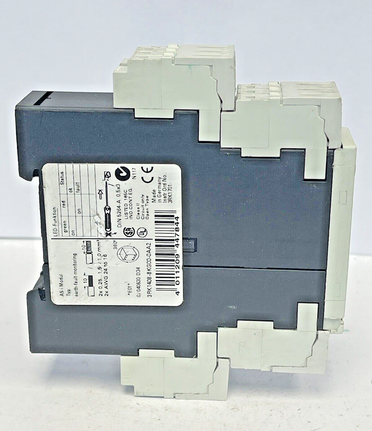 SIEMENS - 3RK1408-8KG00-0AA2 - AS-i GROUND FAULT MODULE  IP20 S22.5 -Relay (24V)