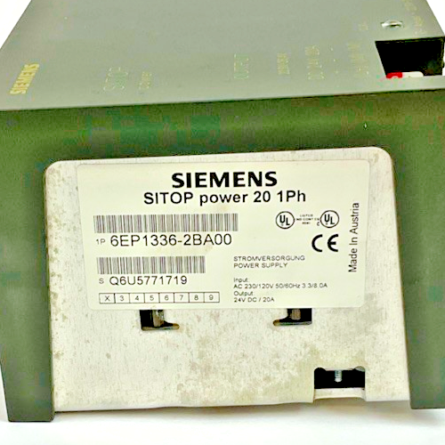 SIEMENS 6EP1 336-2BA00 POWER SUPPLY 120/230V 50/60HZ 20A 24VDC