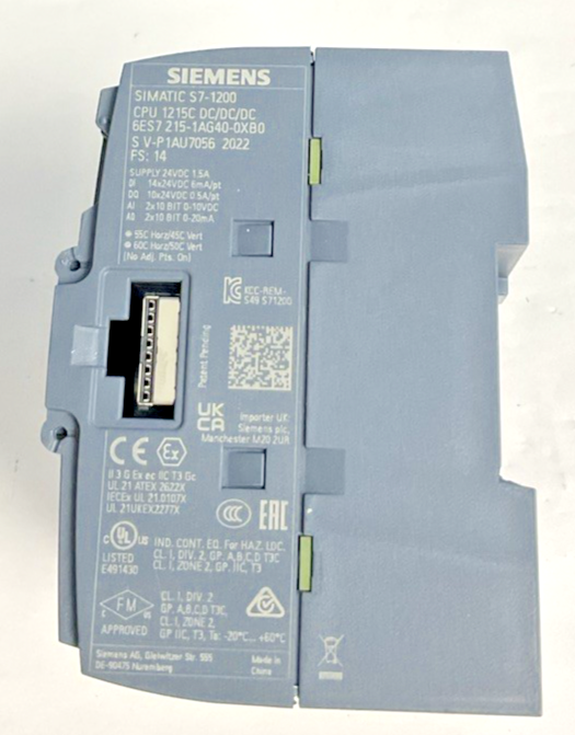SIEMENS 6ES7 215-1AG40-0XB0 CPU MODULE 24VDC SIMATIC S7-1200