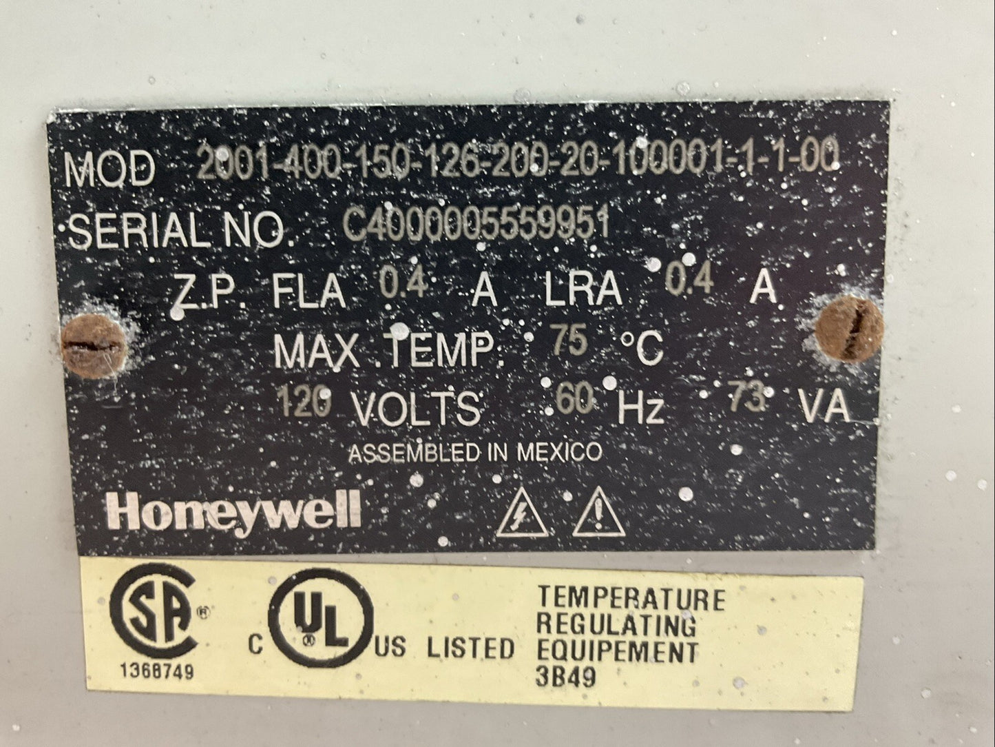 HONEYWELL 2001-400-150-126-200-20-100001-1-1-00 PNEUMATIC ACTUATOR 120V60HZ 73VA