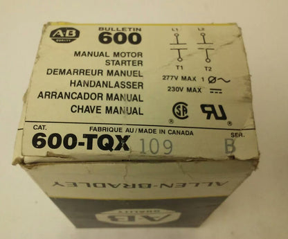 ALLEN BRADELY 600-TQX109 SERIES B, MANUAL MOTOR STARTER