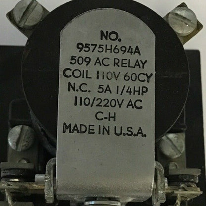 CUTLER HAMMER 9575H694A 509 AC RELAY COIL 110V 60CY 5A 1/4HP 110/220VAC
