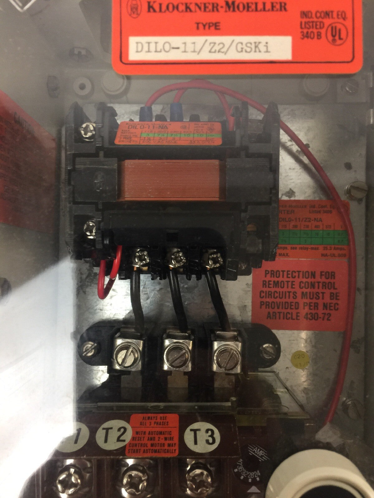 KLOCKNER-MOELLER DIL0-11/Z2/GSKi DIL0-11/Z2-NA INDUSTRIAL CONTROL PANEL ENCLOSUR