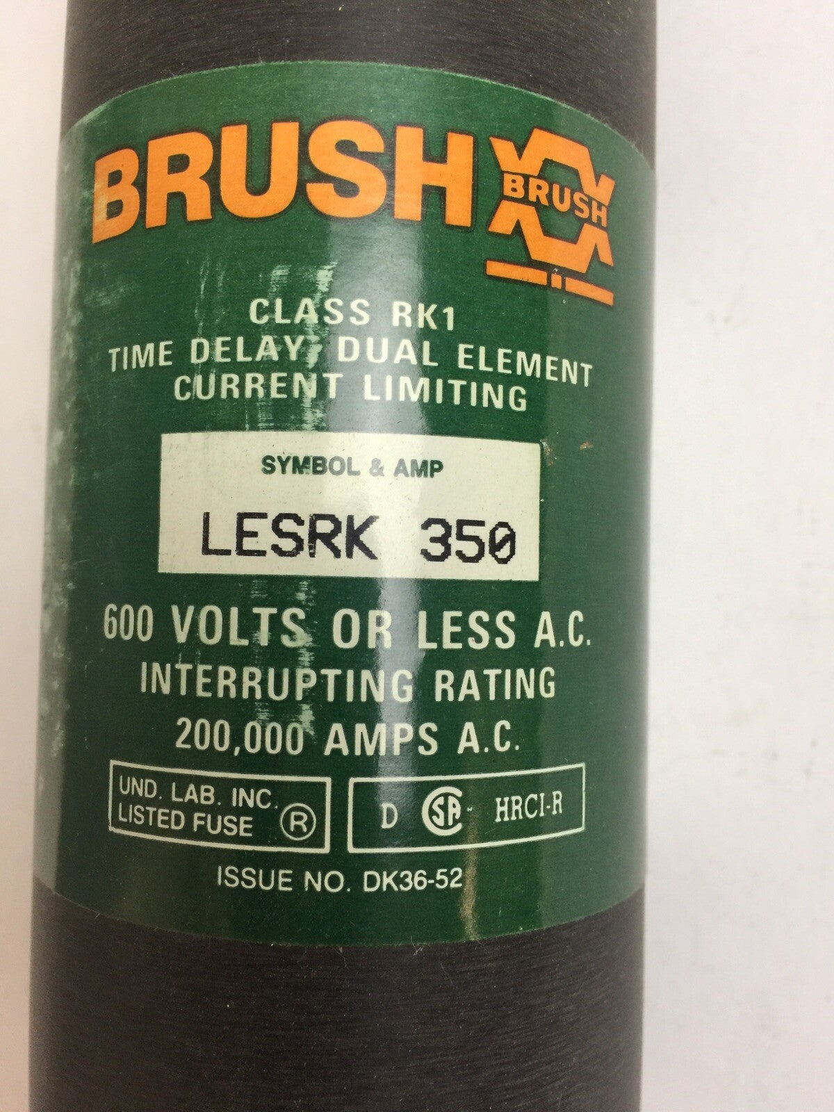 BRUSH LESRK350 TIME DELAY DUAL ELEMENT CURRENT LIMITING FUSE 350A 600VAC CLASS