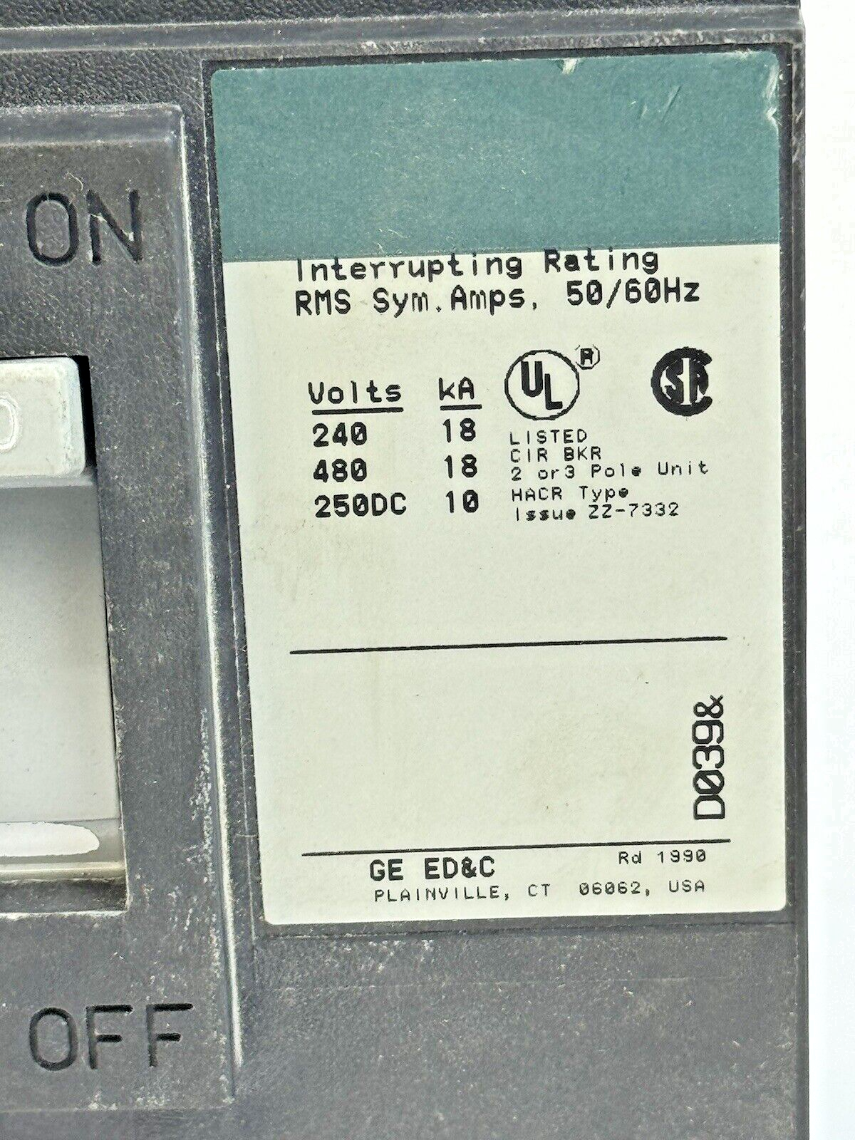 GE - TED134030 - INDUSTRIAL CIRCUIT BREAKER - 3 POLE/480 VAC/30A