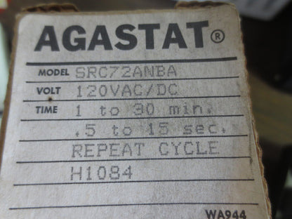 AGASTAT SRC72ANBA TIMING RELAY 120/60 - 1 to 30 Minutes/ .5 to 15 Seconds REPT