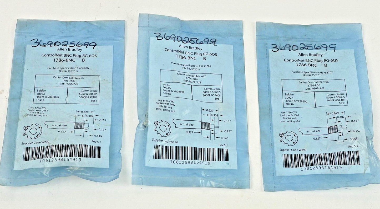 LOT OF 3 - ALLEN BRADLEY - 1786-BNC B - CONTROLNET BNC PLUG RG-6QS