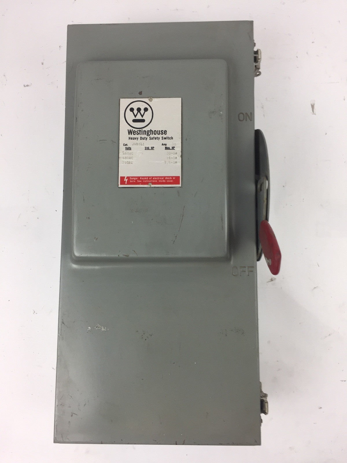 WESTINGHOUSE JHU361 HEAVY DUTY SAFETY SWITCH 600 VAC 480 VAC 240 VAC 30 AMP