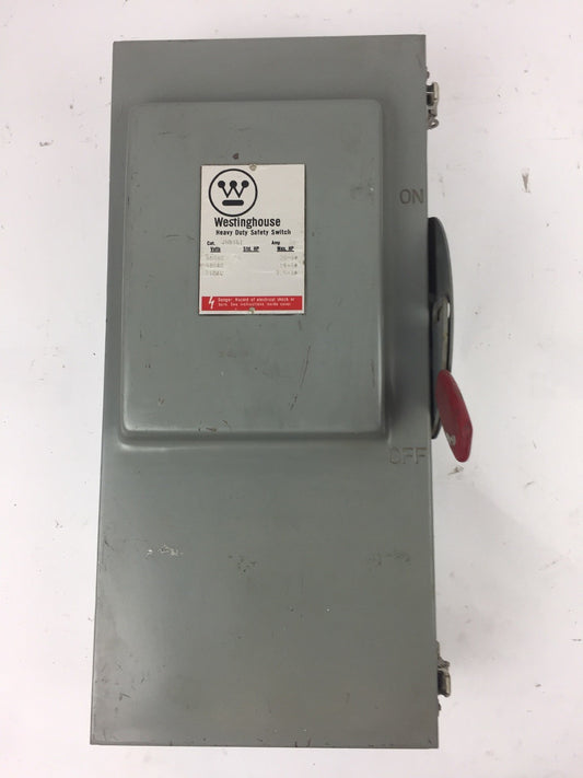 WESTINGHOUSE JHU361 HEAVY DUTY SAFETY SWITCH 600 VAC 480 VAC 240 VAC 30 AMP