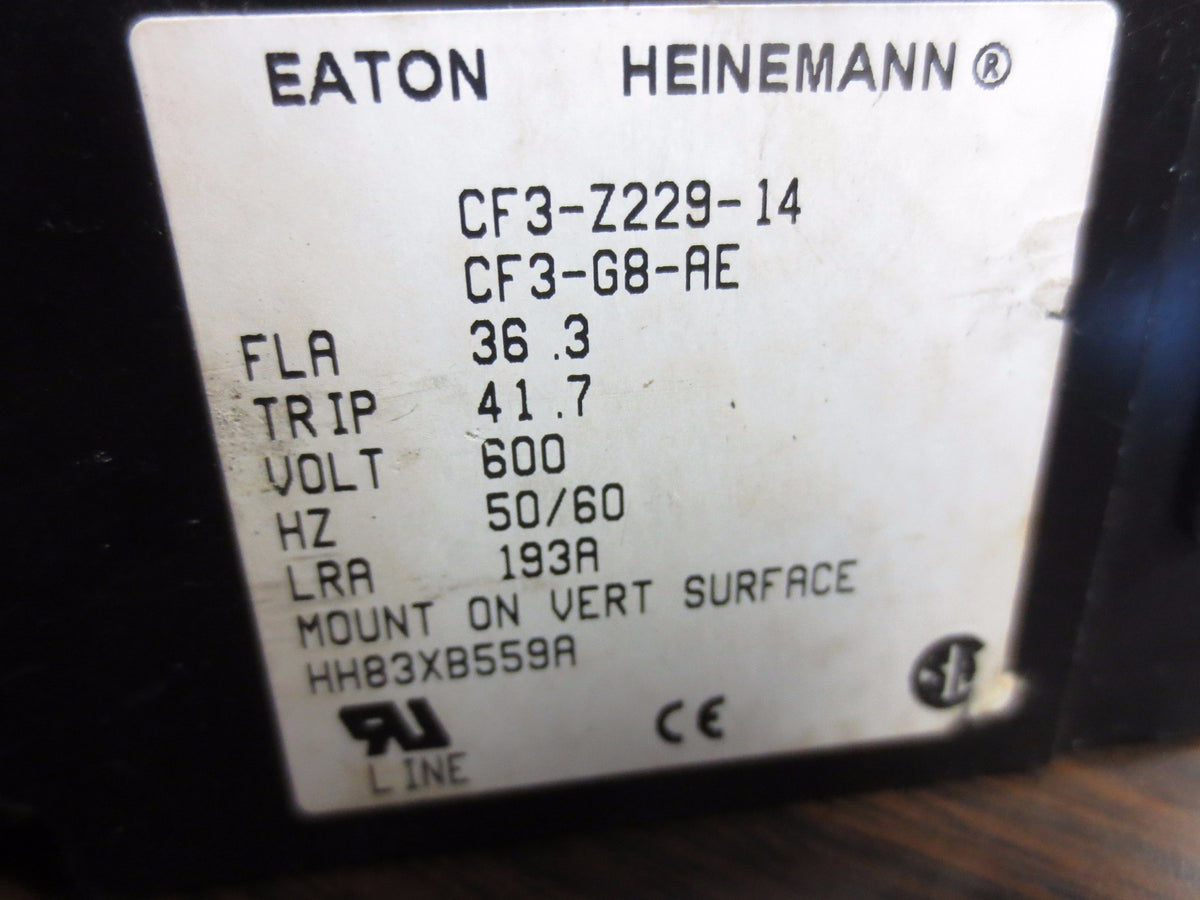 EATON / HEINEMANN CF3-Z229-14 CIRCUIT BREAKER - 600V, 193A LRA, 36.3A FLA