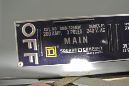 SQUARE D QMB324MW - FUSIBLE PANEL "MAIN" SWITCH - 240VAC, 200A, 3-POLE