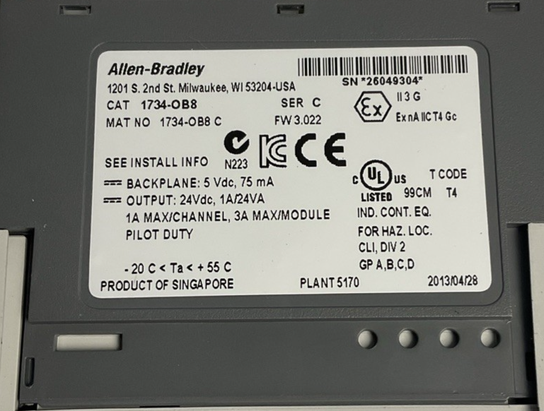 ALLEN BRADLEY 1734-OB8 PLC MODULE SER.C W/1734-TOP BASE SER.A ***LOTOF3***