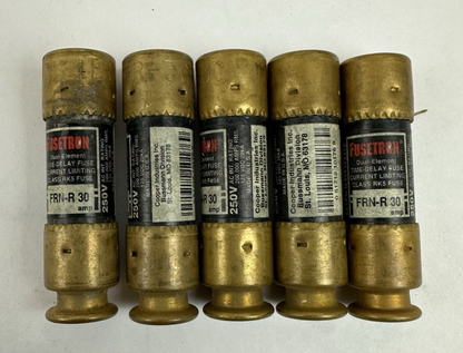 BUSSMANN FUSETRON FRN-R 30 AMP 250V DUAL ELEMENT TIME DELAY FUSE LOT OF 5