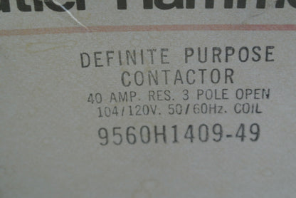 CUTLER-HAMMER 9560H1409-49 DEF PURPOSE CONTACTOR 40A 104/120V COIL 9560H1409B