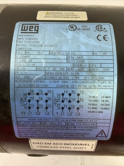 AMERICAN STAINLESS PUMPS INC SSP S143178CD3 SIZE 1.0" X 1.25" HP/RPM 0.75/3500