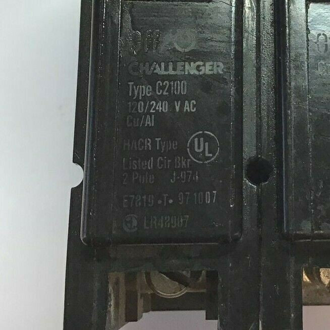 CHALLENGER C2100 CIRCUIT BREAKER  120/240VAC 2POLE TYPE HACR