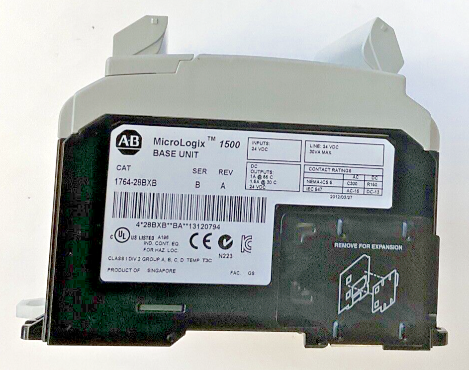 ALLEN BRADLEY 1764-28BXB BASE AND CONTROLLER  SER.B REV.A 24VDC MICROLOGIX 1500