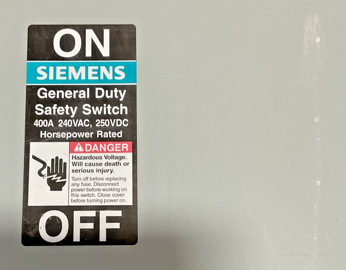 SIEMENS GF325N GENERAL DUTY SAFETY SWITCH 400A 240VAC 250VDC