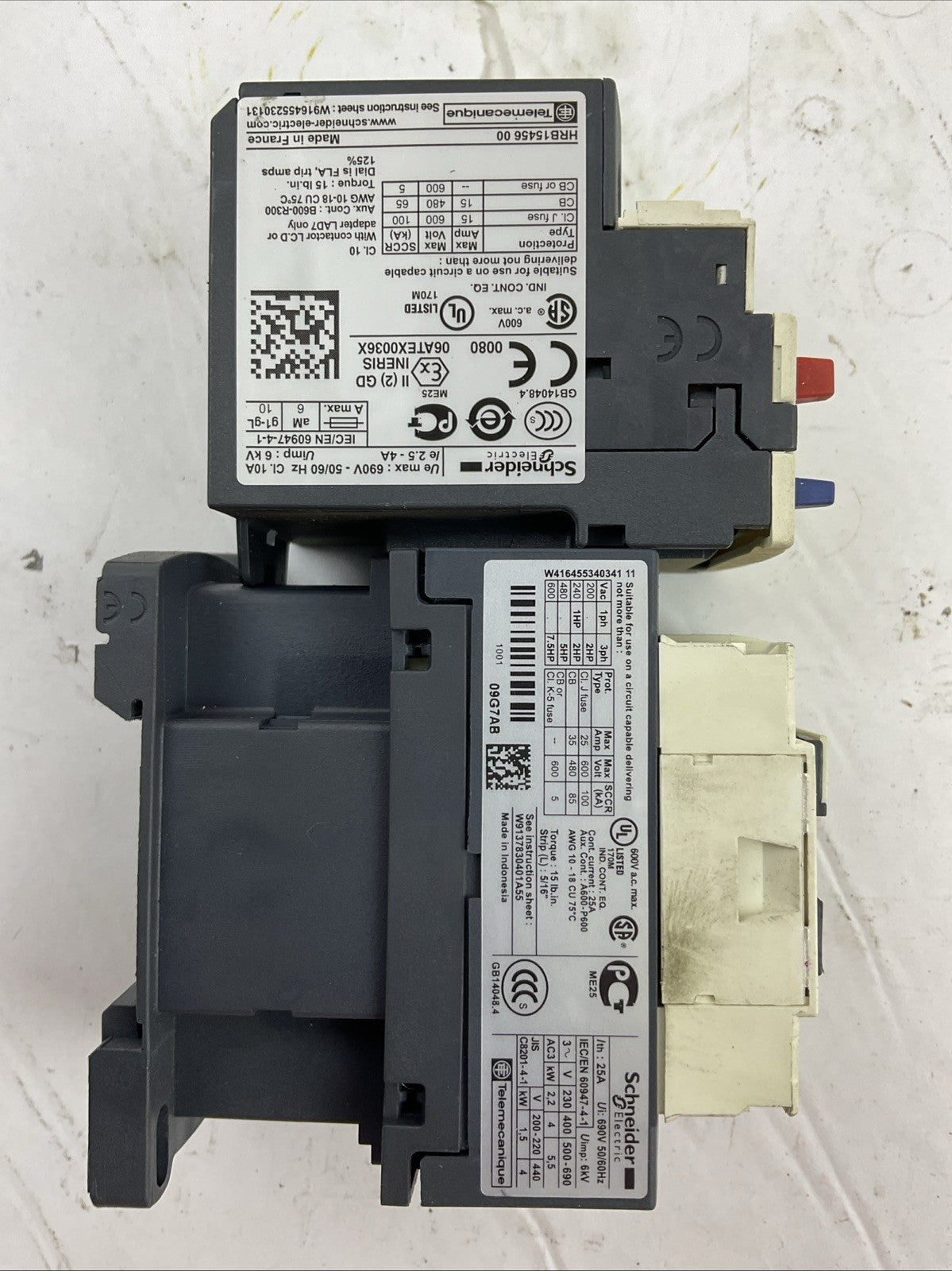 SCHNEIDER STARTER LC1 D09 CONTACTOR 25A 600VAC 7.5HP LRD 08 RELAY 2.5-4A