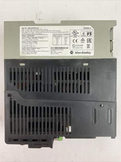 ALLEN BRADLEY 25B-D4P0N114 AC DRIVE FRN 4.001 OUTPUT 0-460VAC SER A