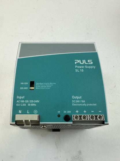 PULS SL10.105 POWER SUPPLY OUTPUT 24-28VDC 10A INPUT 100-120/200-240VAC 6/2.8A