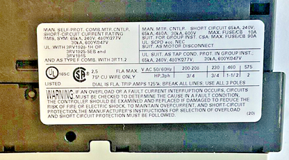 SIEMENS 3RV1021-1CA10 MOTOR CONTROL 1.8-2.5A