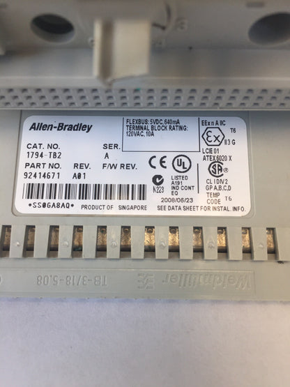 ALLEN BRADLEY 1794-TB2 I/O TERMINAL BLOCK SER A REV A01 5VDC