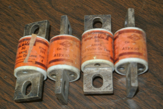LOT of 4 / SHAWMUT A13X50 AMP-TRAP® BOLT-ON SEMICONDUCTOR FUSE / 50A / 130V