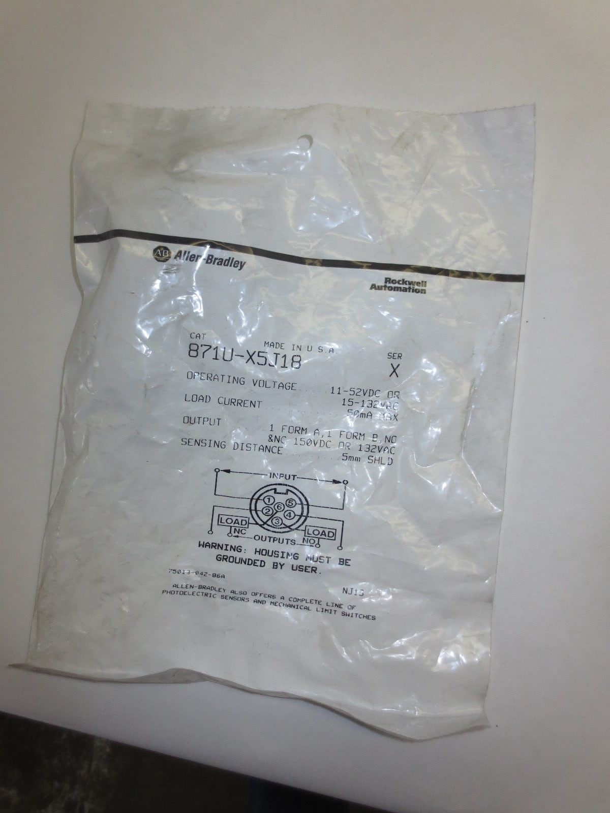 ALLEN-BRADLEY 871U-X5J18 Ser. X PROXIMITY SENSOR 11-52VDC/ 15-132VAC 50mA NEW