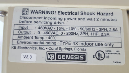 KB ELECTRONICS GENESIS KBE2-4301-4 DIGITAL AC ADJUSTABLE SPEED DRIVE 460V 1HP