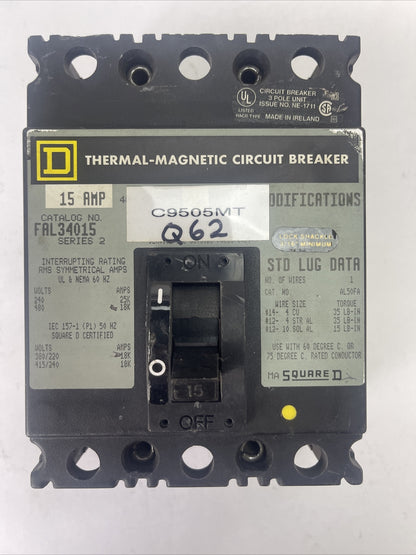 SQUARE D FAL34015 CIRCUIT BREAKER 480 VAC 15 AMP 3 POLES