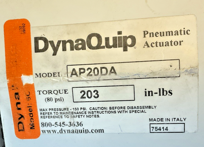DYNAQUIP AP20DA PNEUMATIC ACTUATOR 80PSI 203IN-LBS