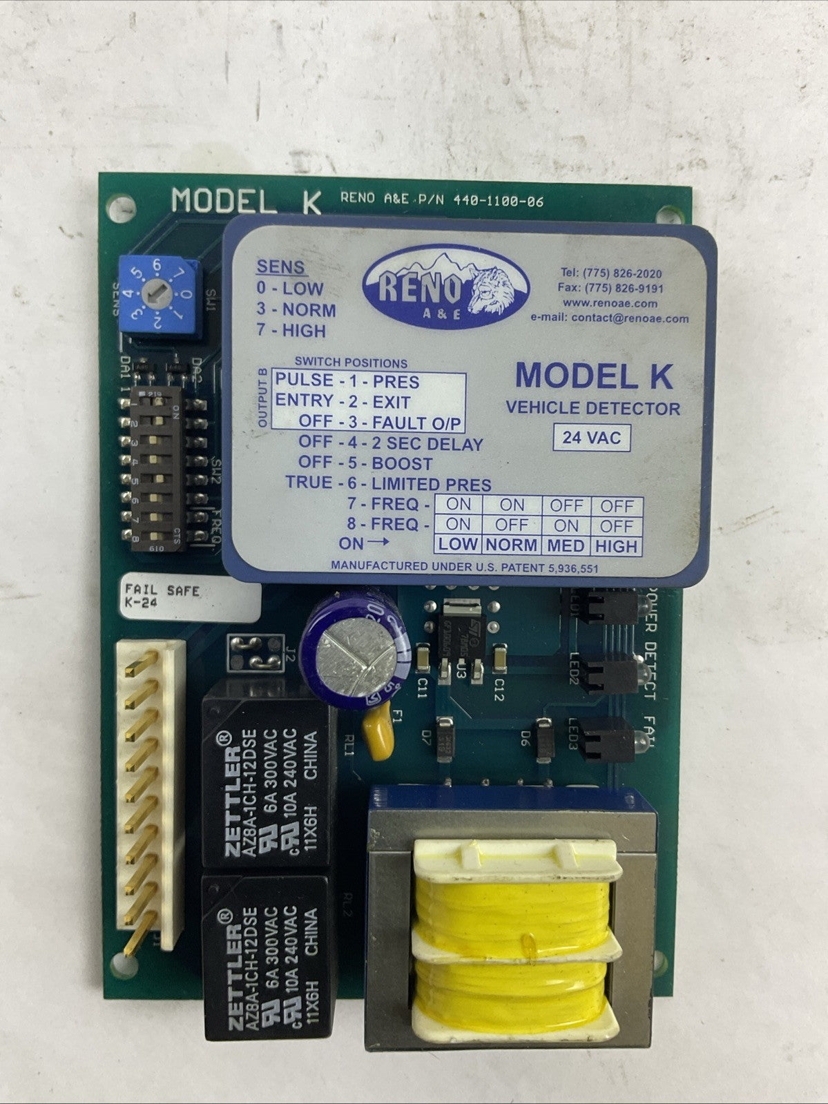 RENO A&E 440-1100-06 MODEL K VEHICLE DETECTOR 24VAC