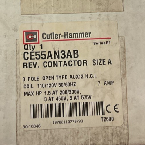 CUTLER HAMMER CE55AN3AB REVERSING  CONTACTOR SIZE A 3POLE 460V 7A 50/60HZ