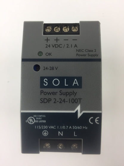 SOLA SDP 2-24-100T POWER SUPPLY INPUT 115/230 VAC 1.1/0.7 A OUTPUT 24 VDC 2.1 A