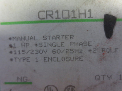 GENERAL ELECTRIC CR101H1 MANUAL STARTER 1HP 1-PHASE, 115/230V, NO ENCL. COVER