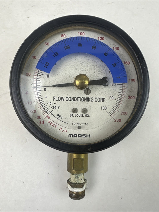 FLOW CONDITIONING CORP HI-100 (-14.7)-100PSI (-34)-230FEET H20 HYDRONIC INDICATO