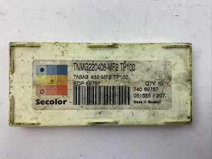 SECO TNMG220408-MF2 TP100 TNMG 432-MF2 TP100 CARBIDE INSERT (BOX OF 10)