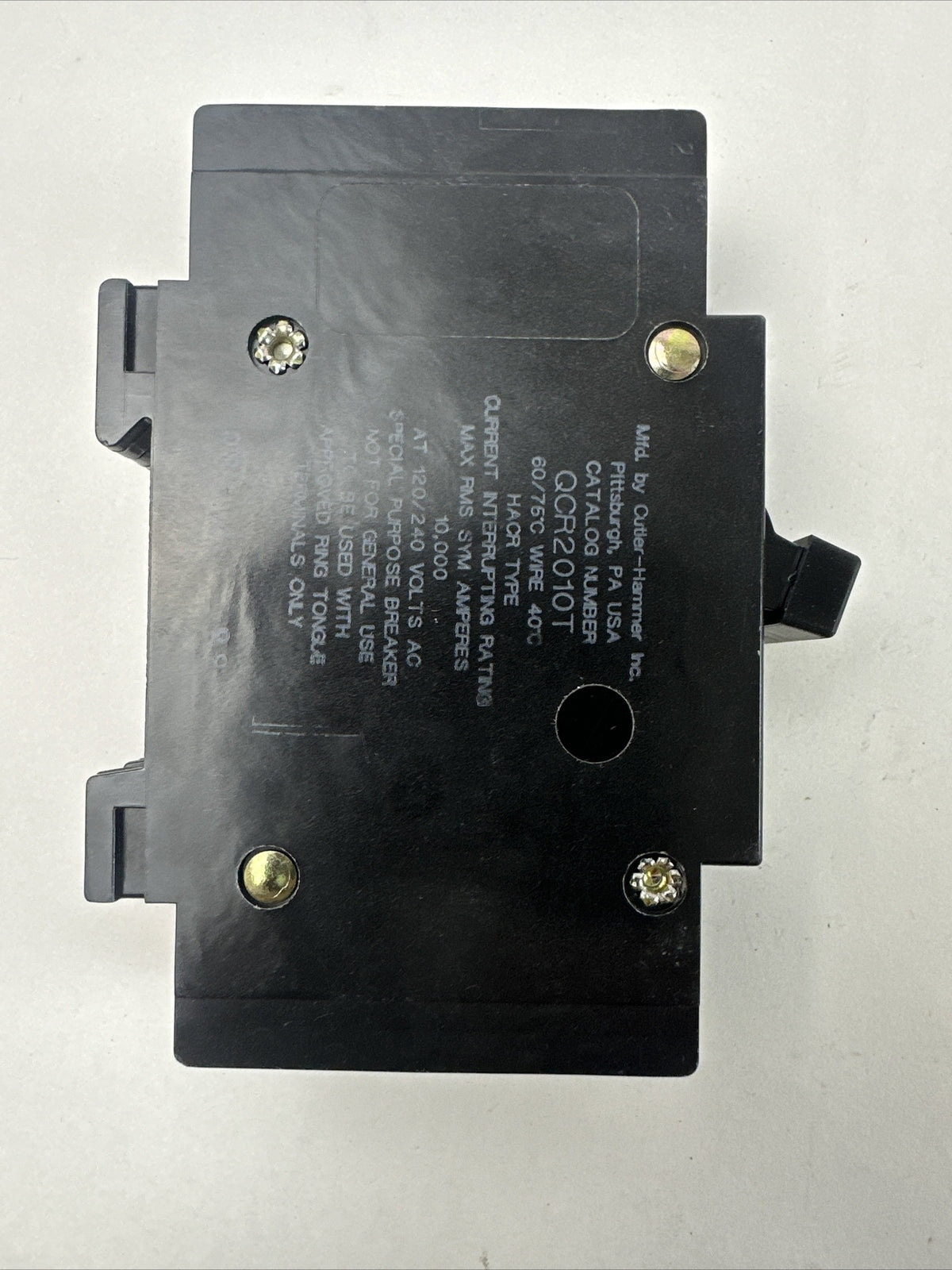 CUTLER HAMMER QCR2010T QUICKLAG INDUSTRIAL CIRCUIT BREAKER 10A 120/240VAC 2POLE