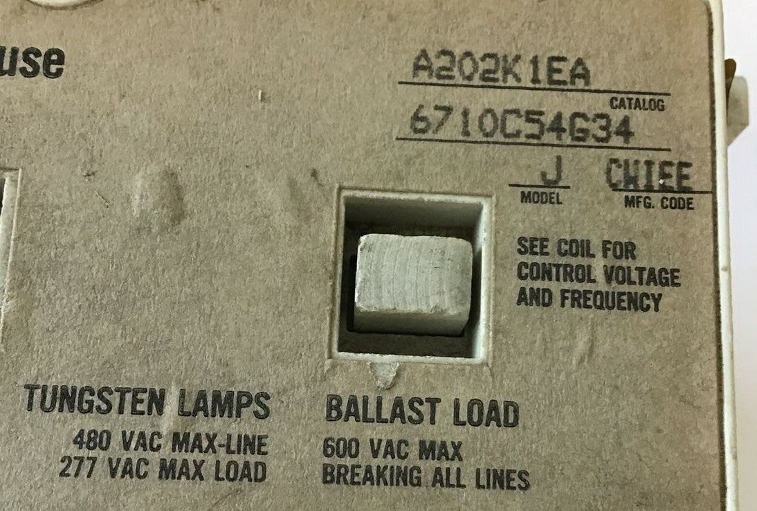WESTINGHOUSE AC LIGHTING CONTACTOR A202K1EA MODEL J 6710C54G34